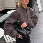 Damen Oversized Bomberjacke mit voluminösen Ärmeln und Stehkragen R&B