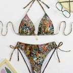 Damen Triangel-Bikini-Set mit floralem Leopardenmuster R&B