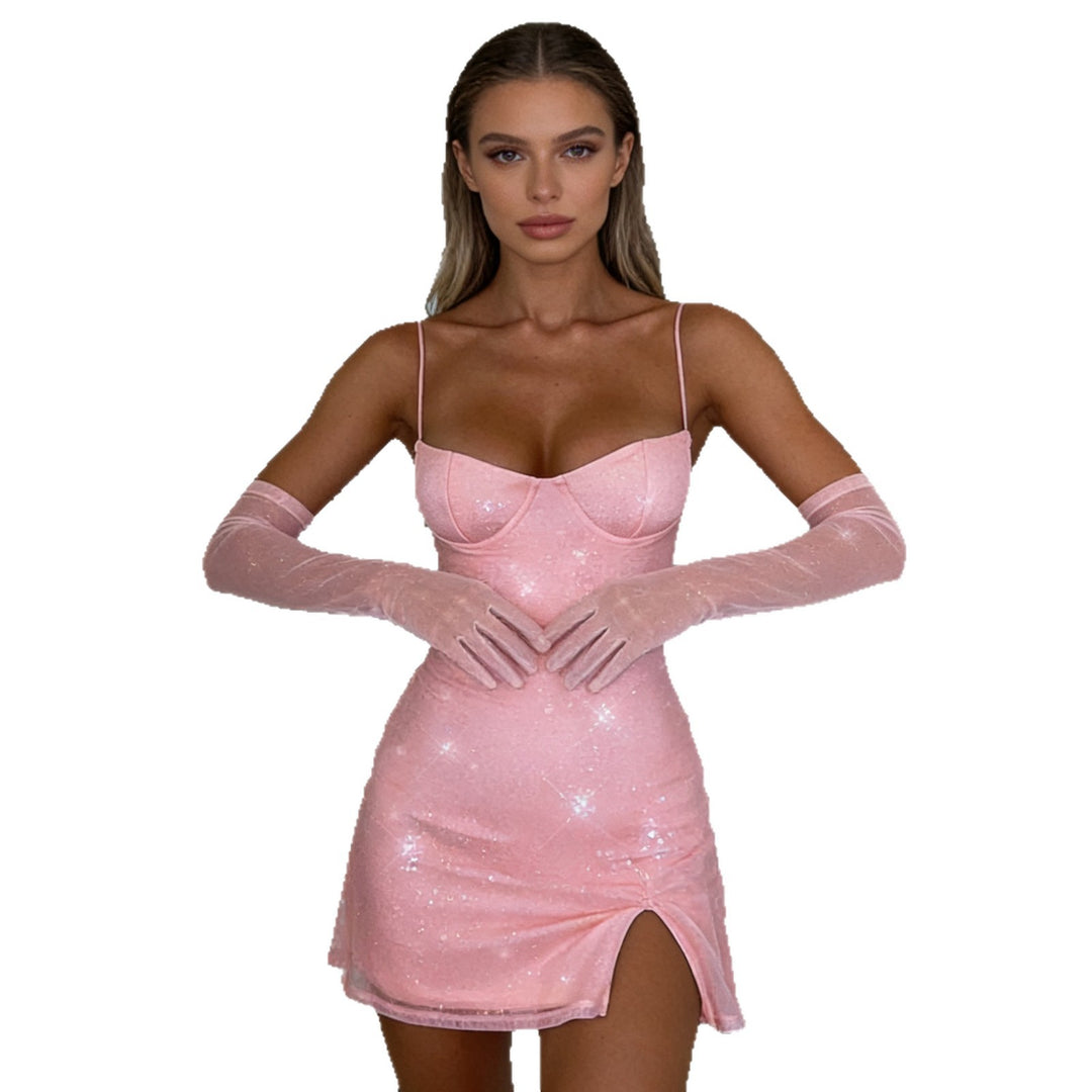 Damen Verführerisches Mini-Kleid mit Glitzer und Trägern R&B