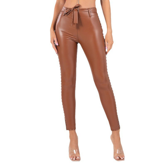 Damen Hochwertige Leggings im glänzenden look mit seitlichen Knopfdetails und hohem Bund R&B