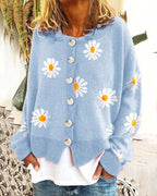 Damen gestreifte Strickjacke mit Blumenmuster R&B