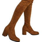 Damen Overkneestiefel mit modischem Blockabsatz und eleganter Schnürung R&B