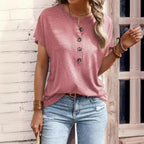 Damen Kurzarm Blusenshirt mit Knopfleiste und legerem Schnitt