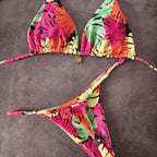 Damen Triangel-Bikini mit tropischem Blättermuster R&B