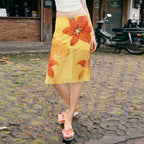 Damen Midi-Rock mit floralem Chiffon und elastischem Bund R&B