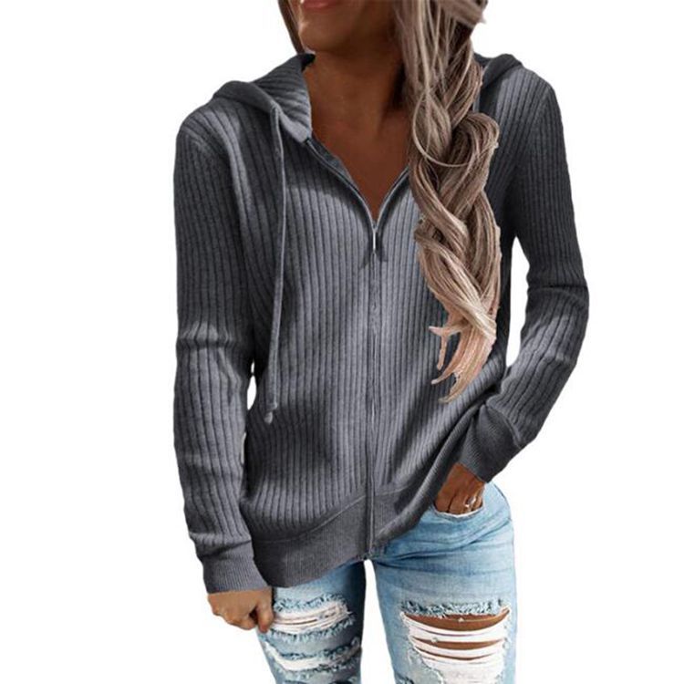 Damen nan gerippter Kapuzen-Zip-Hoodie mit halbem Reißverschluss und Kängurutaschen R&B