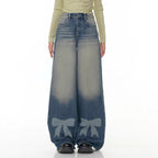 Damen Weite Jeans mit dekorativen Schleifendetails