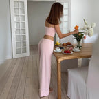 Damen Schlafanzug Set mit Spaghetti-Trägern und weitem Bein R&B