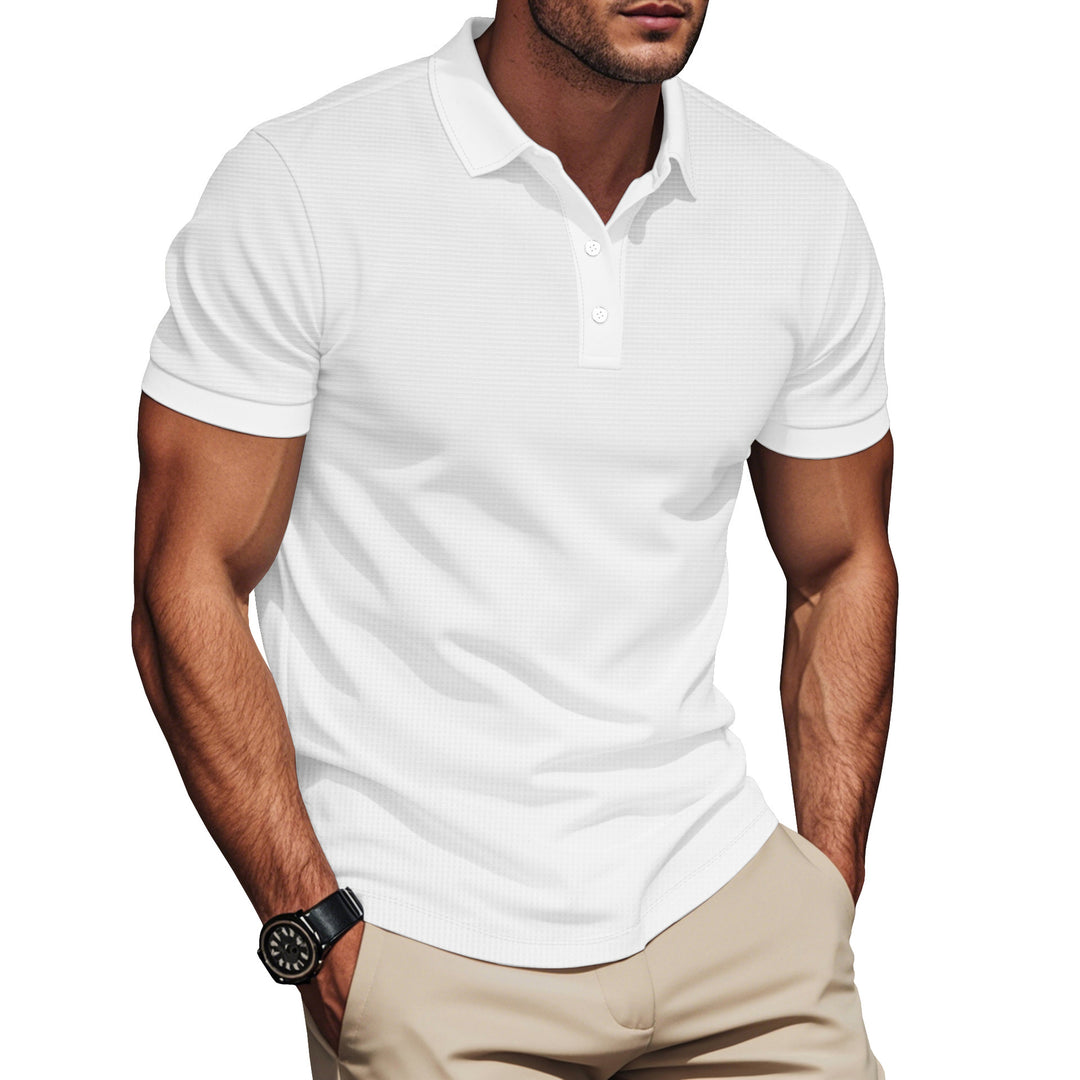 Herren nan elegantes Struktur-Poloshirt mit Kentkragen, kurzer Knopfleiste und atmungsaktivem Stretchjersey R&B