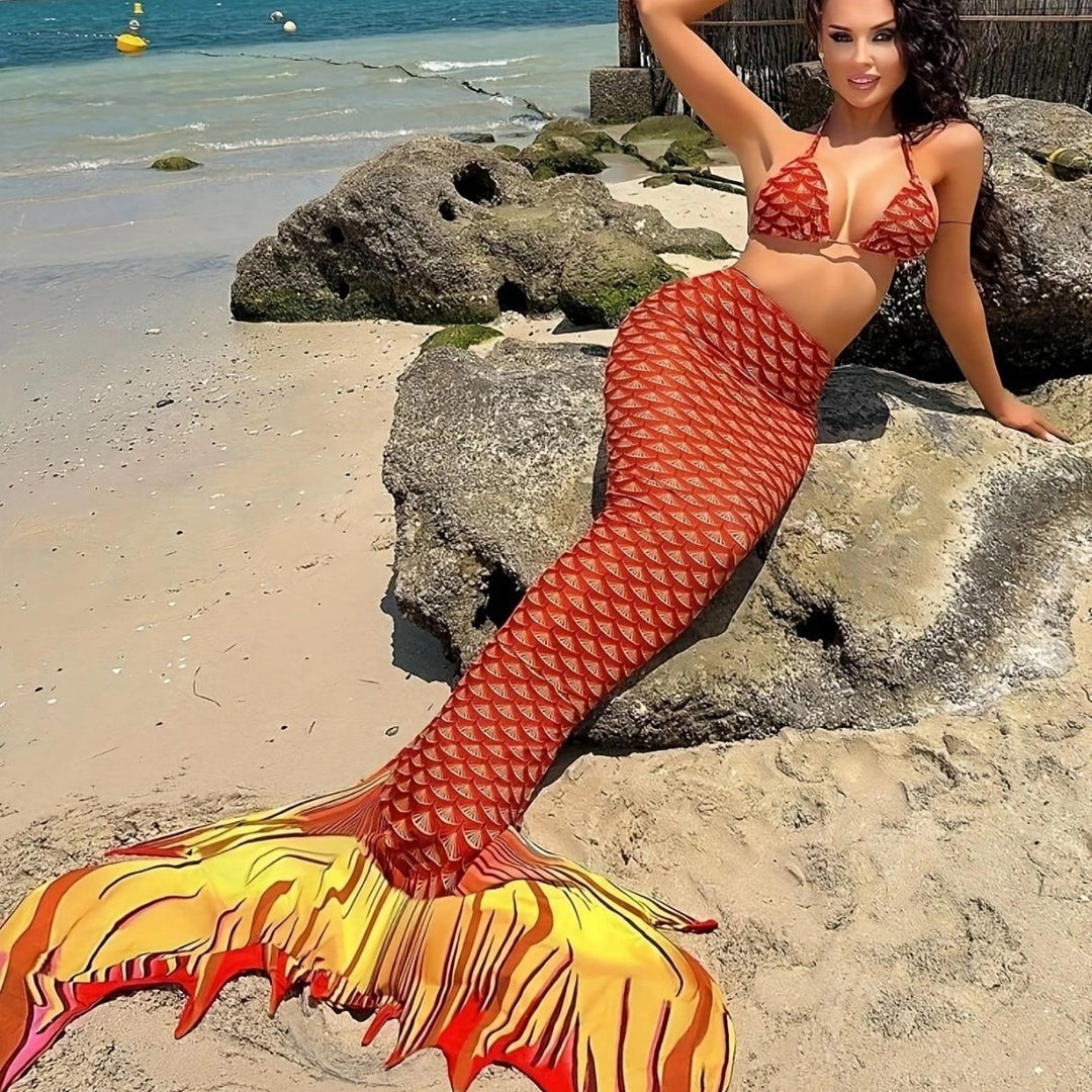 Damen Meerjungfrauen-Bikini mit schimmerndem Schwanzfisch-Muster R&B