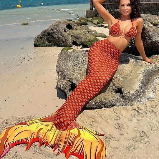 Damen Meerjungfrauen-Bikini mit schimmerndem Schwanzfisch-Muster R&B