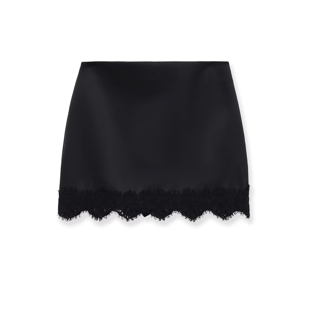 Damen eleganter Rock mit Spitzenbesatz und strukturiertem Gewebe R&B
