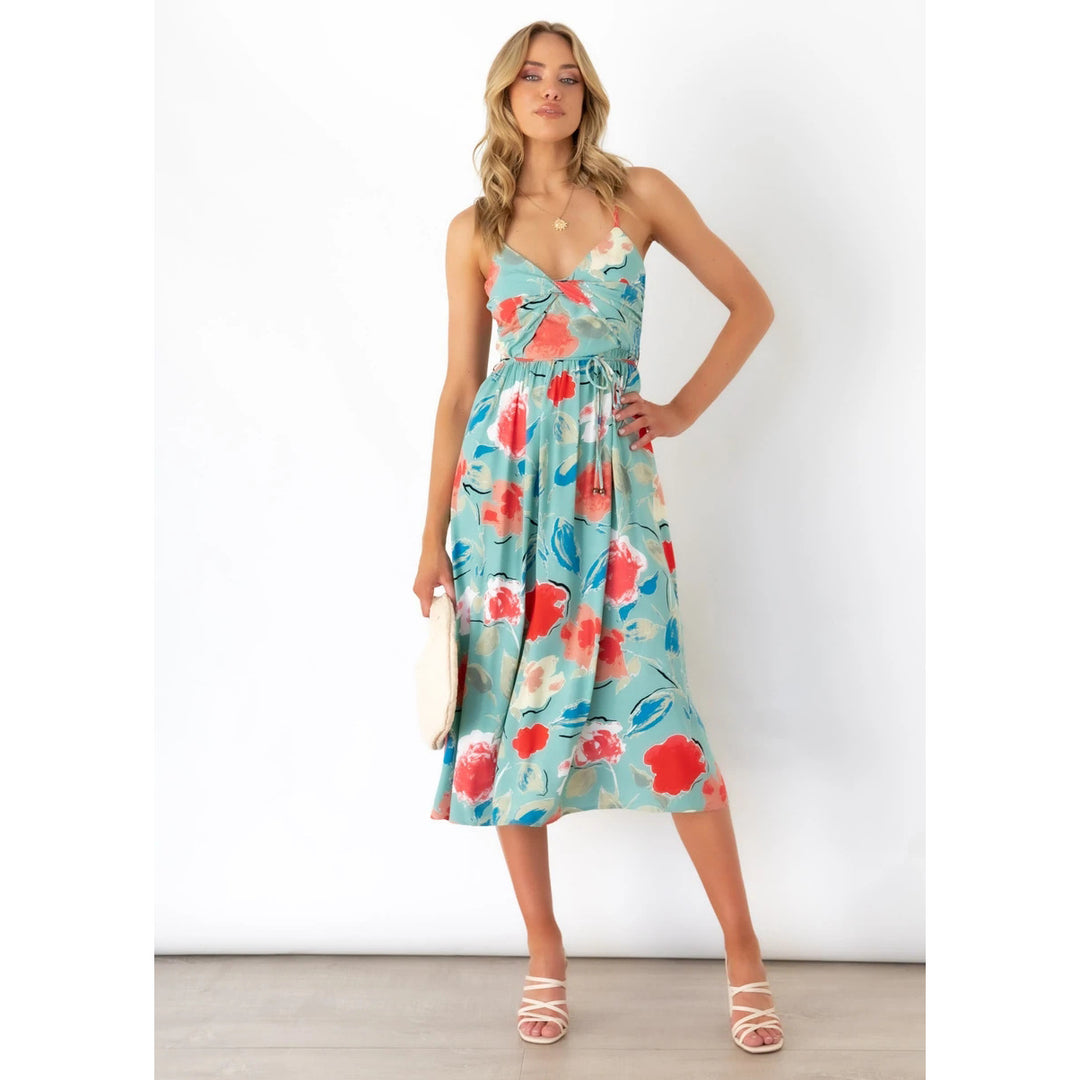 Damen Midikleid mit elegantem Wickeldesign und floralem Mustermix R&B