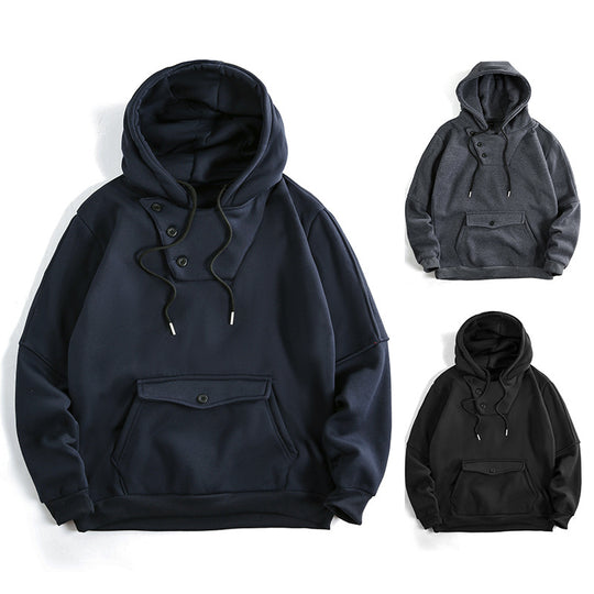 Herren lässiger Kapuzenpullover mit Knopfdetails und praktischen Taschen R&B