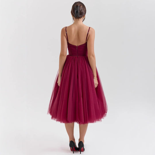 Damen Tüllkleid mit eleganter A-Linien Silhouette und verstellbaren Spaghettiträgern R&B