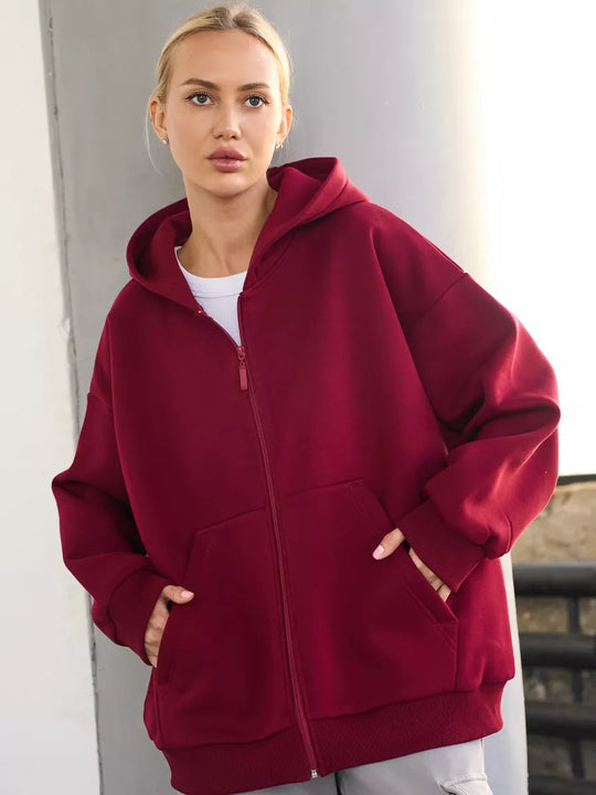 Damen lässiger Kapuzenjacke mit praktischem Reißverschluss und großen Taschen R&B