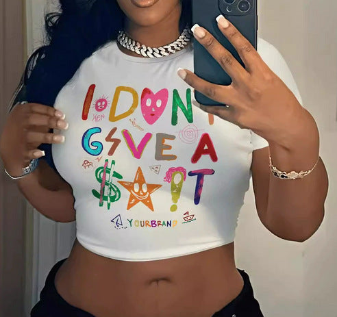 Damen Crop-T-Shirt mit kreativem Aussage-Design R&B