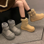 Damen Fleecegefütterte Winterstiefel mit robuster Sohle und verstellbarem Klettverschluss