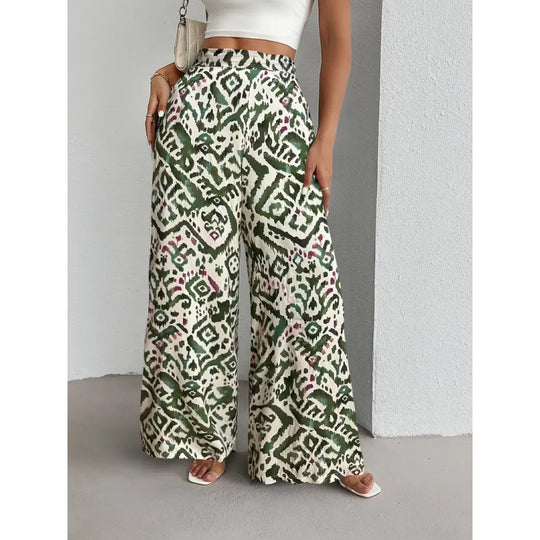 Damen Weite Palazzo-Hosen mit farbenfrohem Muster und hohem Taillenbund R&B