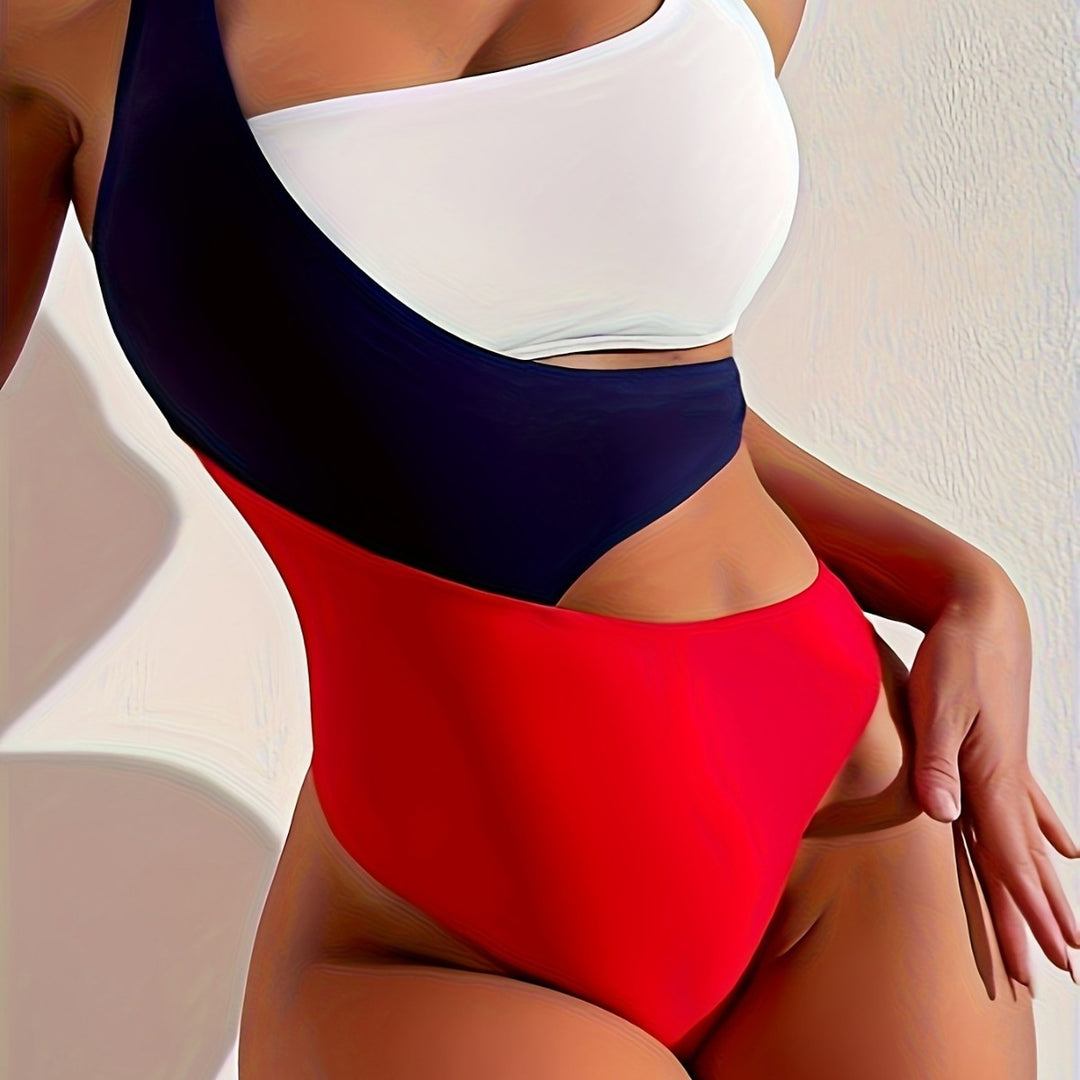 Damen Einteiler Badeanzug mit asymmetrischem Design und hoch geschnittenem Unterteil R&B