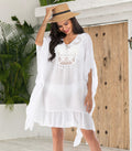 Damen Häkel-Strandkleid mit fransigem Saum und dekorativen Akzenten R&B