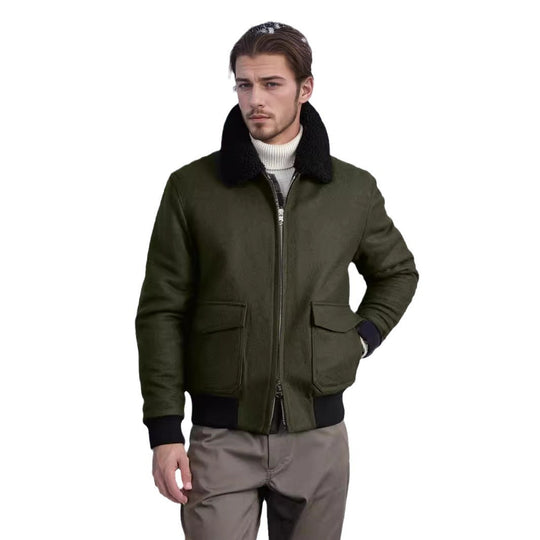 Herren Bomberjacke mit Fleece-Kragen und praktischen Taschen R&B