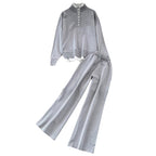 Damen Loungewear-Set mit hoher Rippstruktur und Knopfdetaillierung R&B