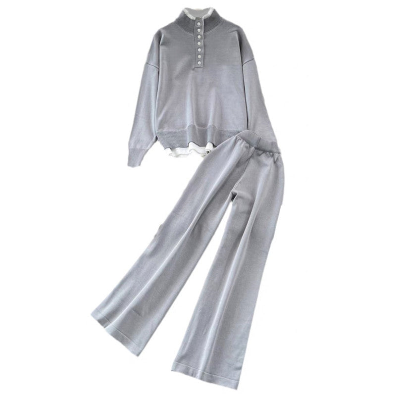 Damen Loungewear-Set mit hoher Rippstruktur und Knopfdetaillierung R&B