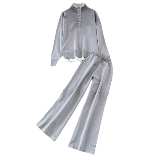 Damen Loungewear-Set mit hoher Rippstruktur und Knopfdetaillierung R&B