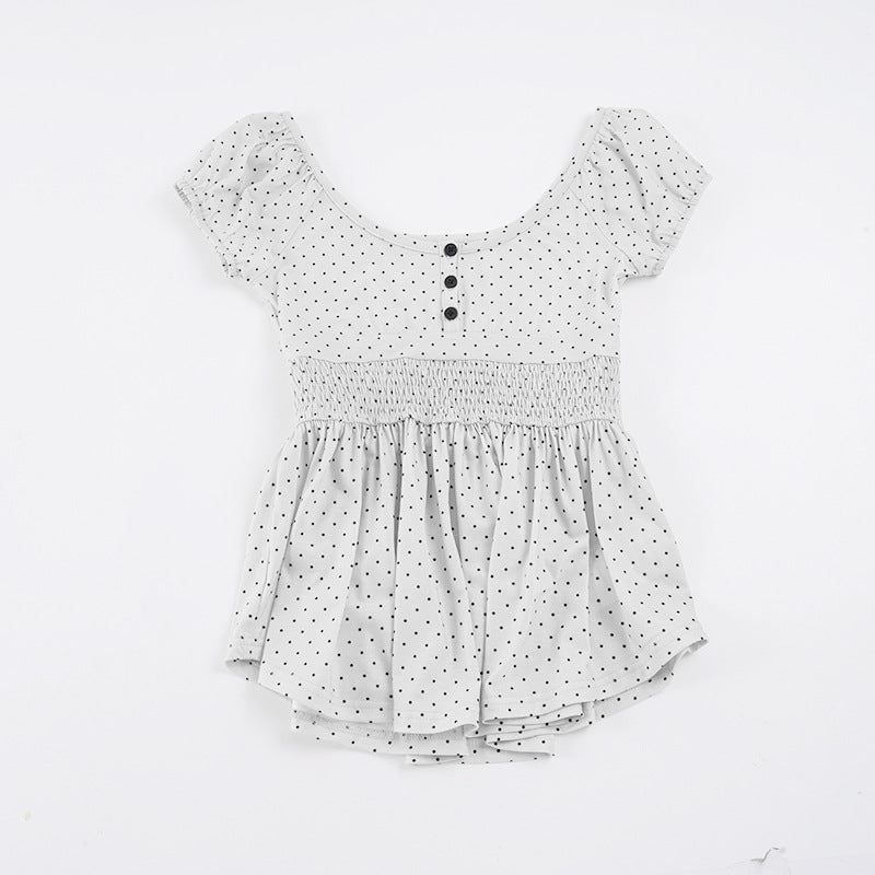 Damen Verspieltes Polka Dots Oberteil mit Rüschen und Knopfleiste R&B