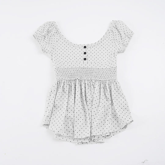 Damen Verspieltes Polka Dots Oberteil mit Rüschen und Knopfleiste R&B