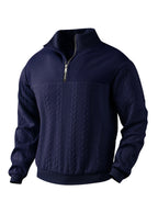 Herren nan texturierter Strickpullover mit Halbzip, geflochtenem Zopfmuster und hohem Stehkragen R&B