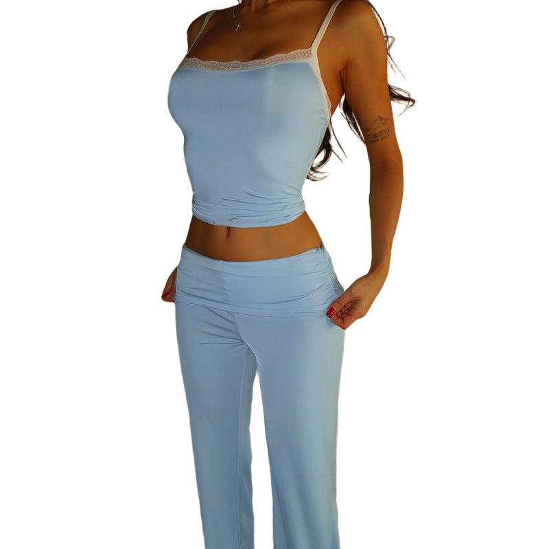 Damen elegantes Lounge-Set mit tailliertem Top und weitem Hosenbein R&B