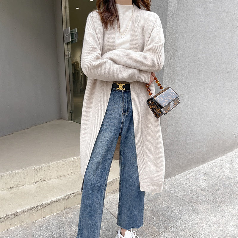 Damen Großer Strickcardigan mit offenem Design und voluminösen Ärmel R&B