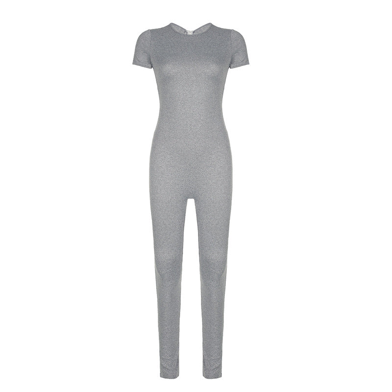 Damen figurbetonter Jumpsuit mit elegantem Reißverschluss und schmalem Bein R&B
