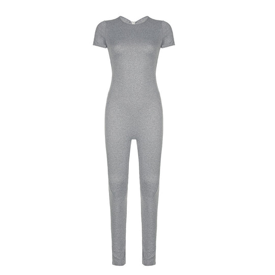 Damen figurbetonter Jumpsuit mit elegantem Reißverschluss und schmalem Bein R&B