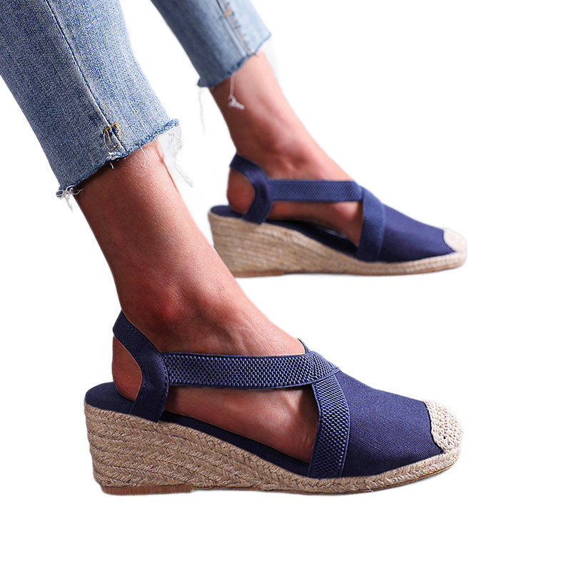 Damen Espadrilles mit elastischen Trägern und Keilabsatz R&B