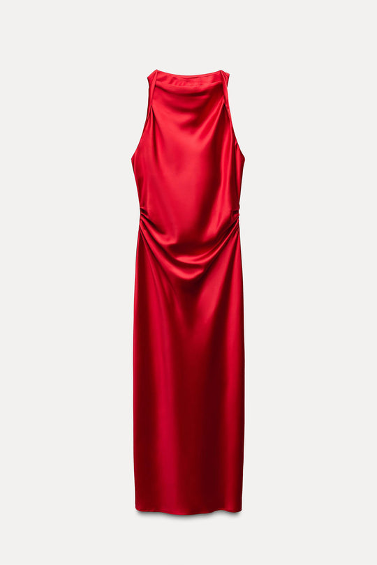 Damen Satin Maxikleid mit tiefem Rückenausschnitt