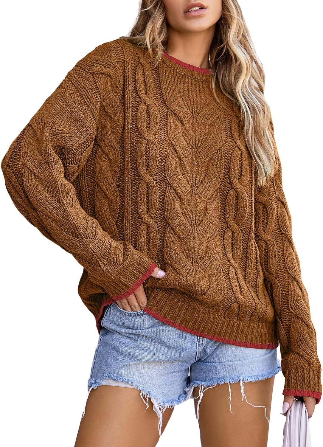 Damen Strickpullover mit grobem Zopfmuster R&B