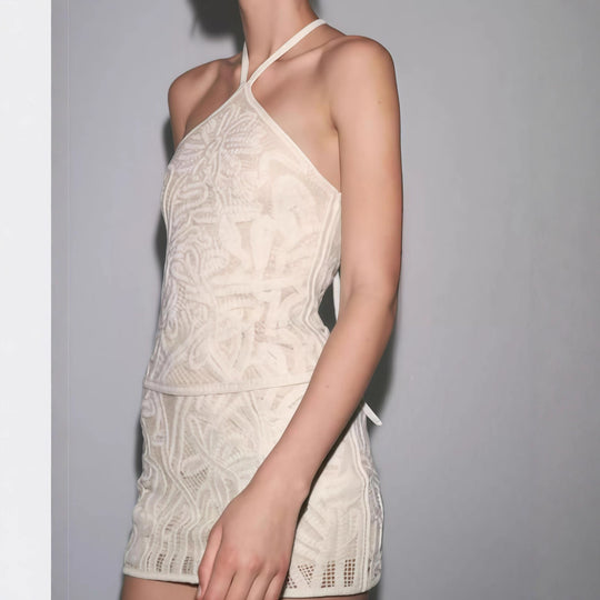 Damen Elegantes Spitzenkleid mit innovativem Schnitt und floralem Design R&B