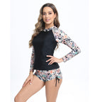 Damen Surfanzug-Set mit langärmligem Oberteil und modischem Blumenmuster R&B