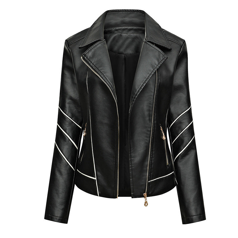 Damen modische Kunstlederjacke mit schicker Zipp-Detailierung
