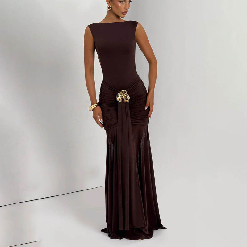 Damen Elegantes Maxikleid mit tailliertem Oberteil und einzigartiger Drapierung R&B