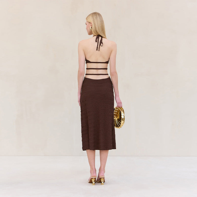 Damen Midikleid mit verstellbarem Halterneck und eleganten Details R&B