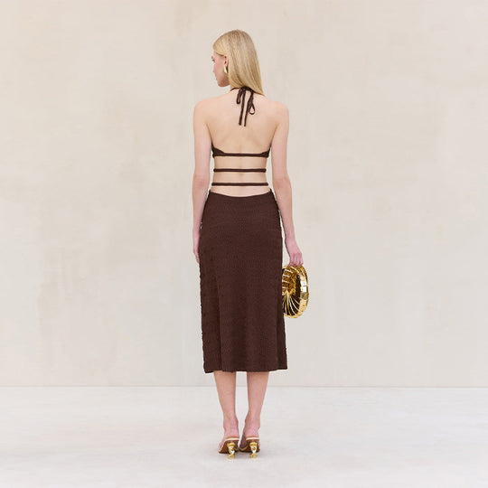 Damen Midikleid mit verstellbarem Halterneck und eleganten Details R&B