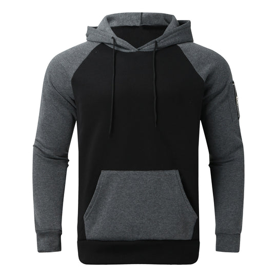 Herren sportlicher Hoodie mit Kontrastärmeln und praktischer Kängurutasche R&B