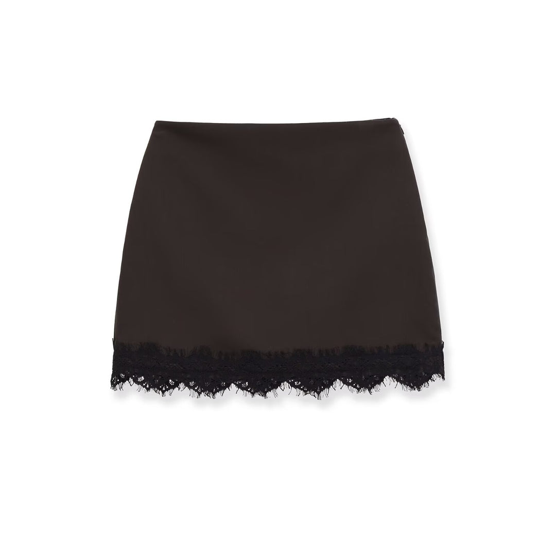 Damen eleganter Rock mit Spitzenbesatz und strukturiertem Gewebe R&B