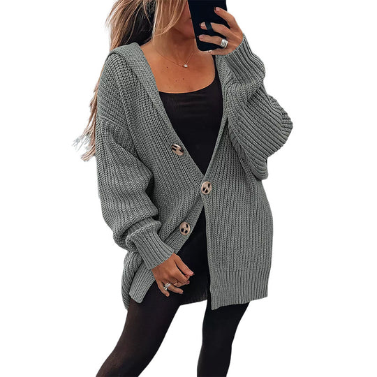 Damen Grobstrickjacke mit übergroßem Schnitt und eleganten Holzknöpfen R&B