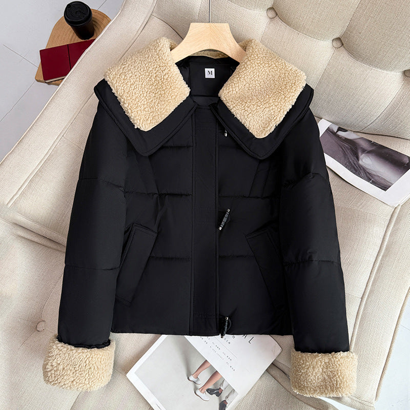 Damen Kurze steppjacke mit oversized Schnitt und Kunstfellkragen R&B