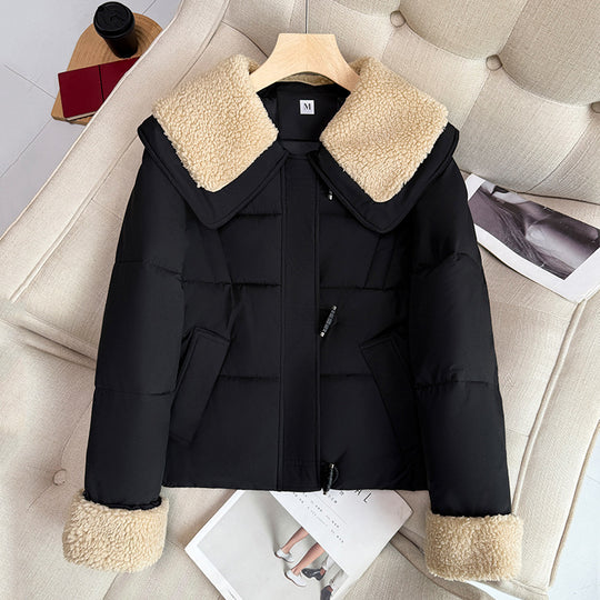 Damen Kurze steppjacke mit oversized Schnitt und Kunstfellkragen R&B